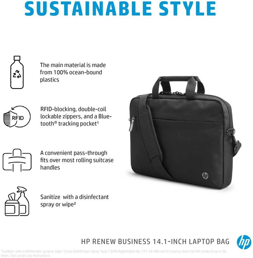 Hewlett Packard (HP) HP Business 14.1 Slim Top Load, RFID & Bluetooth tracker Pocket, Cable pass-through, Sanitizable - Juodas (Atnaujinta)