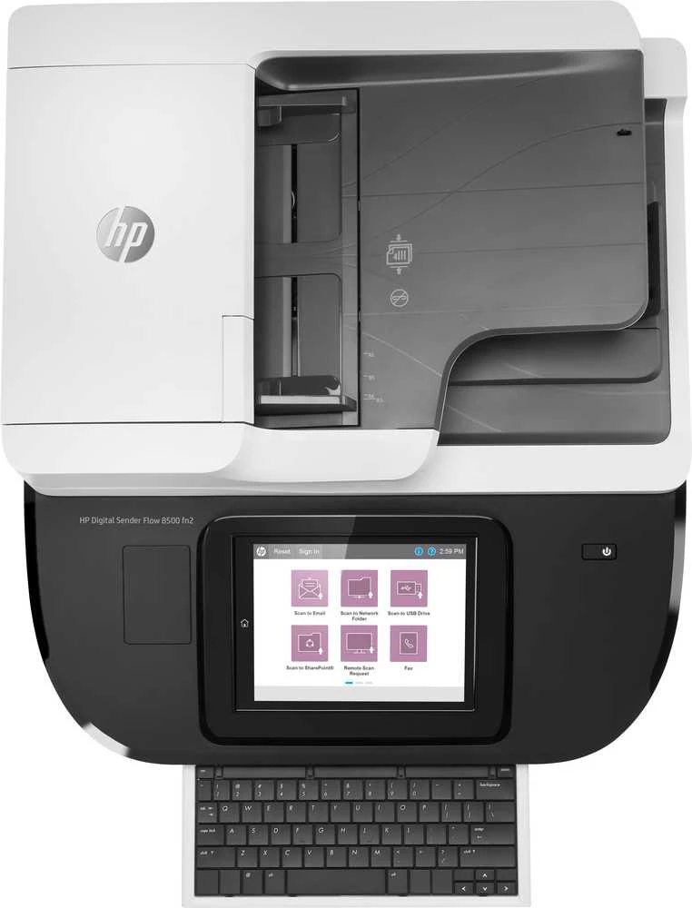 Skeneris Hewlett Packard (HP) HP Digital Sender Flow 8500 fn2 skaitytuvas / dokumentų darbo stotis – A3 spalvotas 600 dpi, plokščias / lapų tiekimo nuskaitymas, automatinis dokumentų tiektuvas, automatinis dvipusis, OCR / nuskaitymas į tekstą, 100 ppm, 10 000 puslapių per dieną