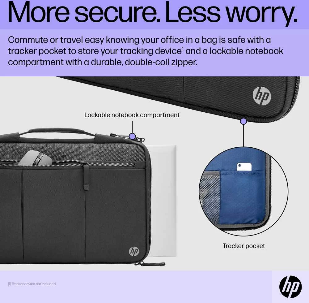 Hewlett Packard (HP) HP „Executive“ 14 colių nešiojamojo kompiuterio dėklas, atsparus vandeniui, su kišene „Bluetooth“ sekikliui – juodas, pilkas