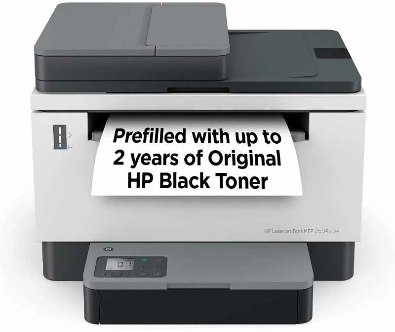 Hewlett Packard (HP) HP LaserJet Tank 2604sdw AIO All-in-One Spausdintuvas - A4 Mono lazerinis, Spausdinti/Kopijuoti/Dual-Side Scan, Automatinis dokumentų tiektuvas, Auto-Duplex, LAN, Wifi, 22ppm, 250-2500 puslapių per mėnesį (pakeičia Neverstop)