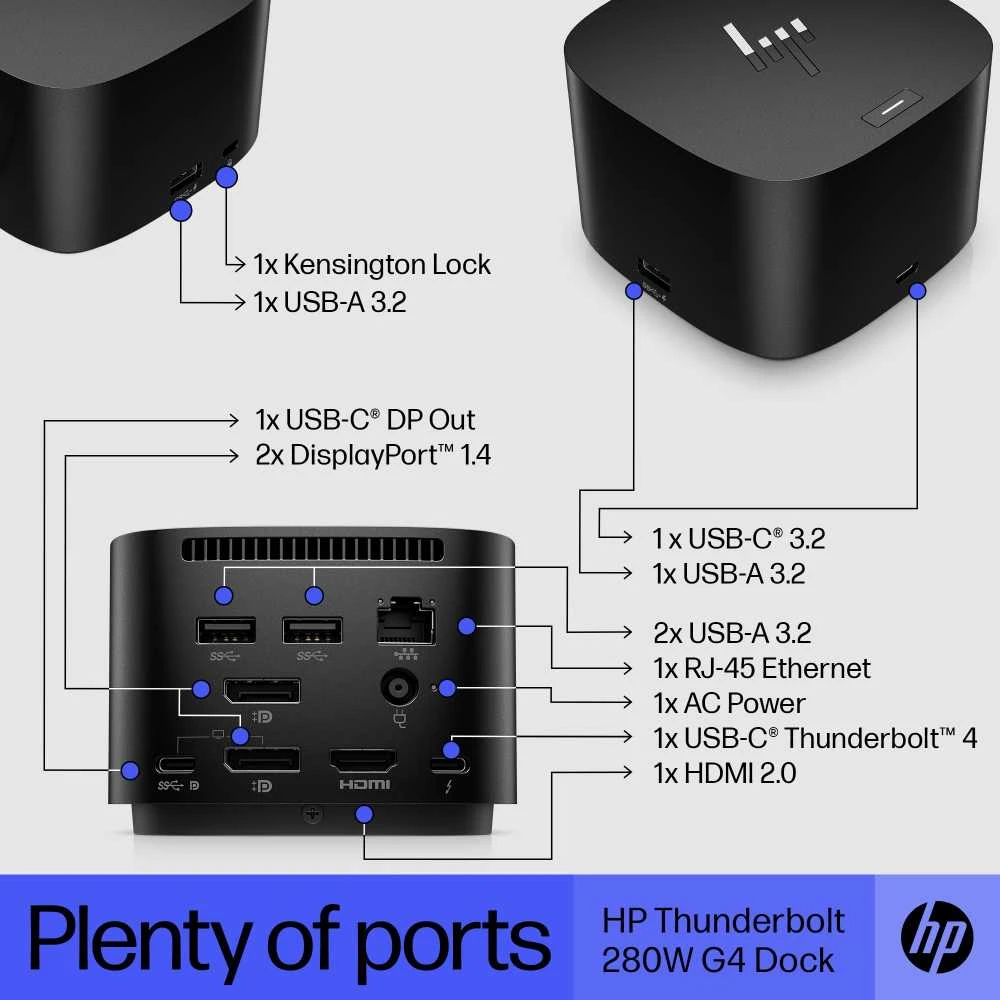 Hewlett Packard (HP) HP Thunderbolt 280W G4 dokas su kombinuotu kabeliu