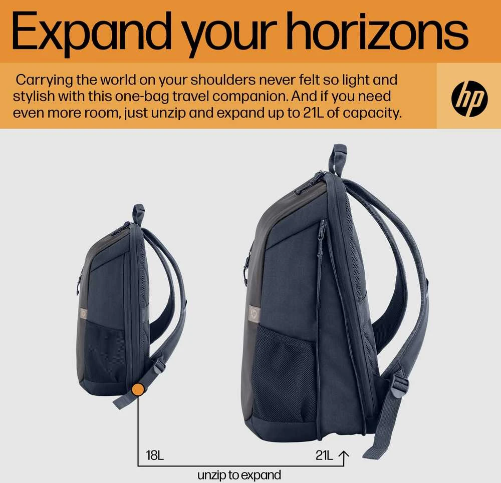 Hewlett Packard (HP) HP kelioninė 15,6 colio kuprinė, 18 litrų talpa, „Bluetooth“ sekiklio kišenė – geležies pilka