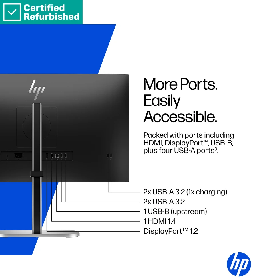 Hewlett Packard (HP) RENEW Sidabrinis HP 527pf Series 5 Pro QHD Monitorius - 27" 1920x1080 FHD 350-nit 100Hz AG, IPS, HDMI/DisplayPort, 4x USB-A, height adjustable/tilt/swivel/pivot, 1 metai (replaces E27 G5)