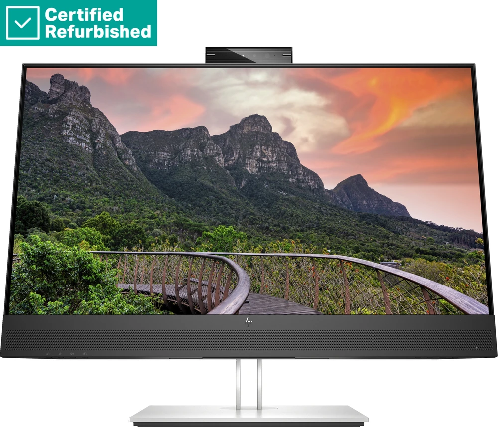 Hewlett Packard (HP) RENEW Sidabrinis HP E27m G4 QHD Charging Conferencing Monitorius - 27" 2560x1440 QHD 300-nit 75Hz AG, IPS, USB-C(65W)/HDMI/DisplayPort/DisplayPort-out, 4x USB-A, speakers, 5MP webcam, RJ-45 LAN, height adjustable/tilt/swivel/pivot, 1 metai (Atnaujinta)