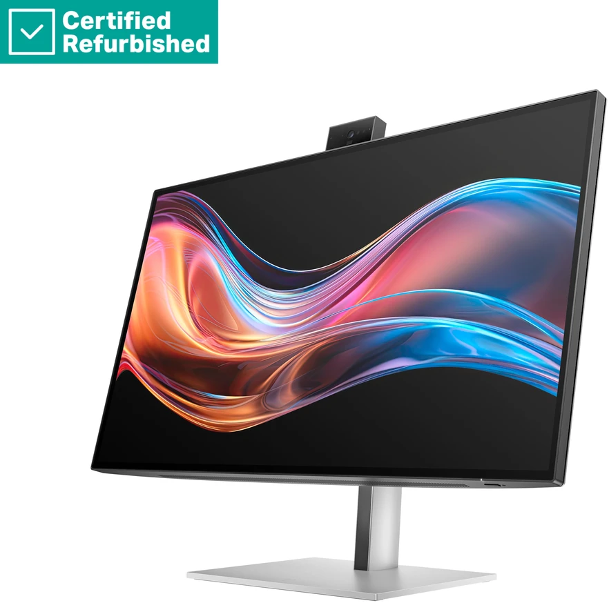 Hewlett Packard (HP) RENEW Sidabrinis HP 727pm Series 7 Pro 4K Conferencing Monitorius - 27" 3840x2160 UHD 400-nit 60Hz AG, IPS Juodas HDR 400, USB-C(100W/15W)/HDMI/DP Daisy-Chain, 5x USB-A, speakers, 5MP webcam, RJ-45 LAN, height adjustable/tilt/swivel/pivot, 1 metai