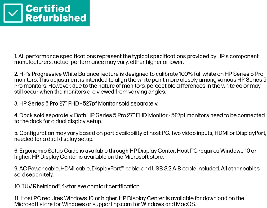 Hewlett Packard (HP) RENEW Sidabrinis HP 527pf Series 5 Pro QHD Monitorius - 27" 1920x1080 FHD 350-nit 100Hz AG, IPS, HDMI/DisplayPort, 4x USB-A, height adjustable/tilt/swivel/pivot, 1 metai (replaces E27 G5)