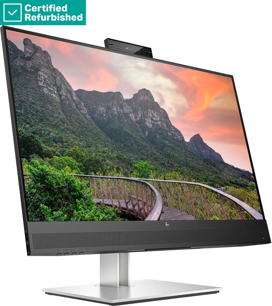 Hewlett Packard (HP) RENEW Sidabrinis HP E27m G4 QHD Charging Conferencing Monitorius - 27" 2560x1440 QHD 300-nit 75Hz AG, IPS, USB-C(65W)/HDMI/DisplayPort/DisplayPort-out, 4x USB-A, speakers, 5MP webcam, RJ-45 LAN, height adjustable/tilt/swivel/pivot, 1 metai (Atnaujinta)