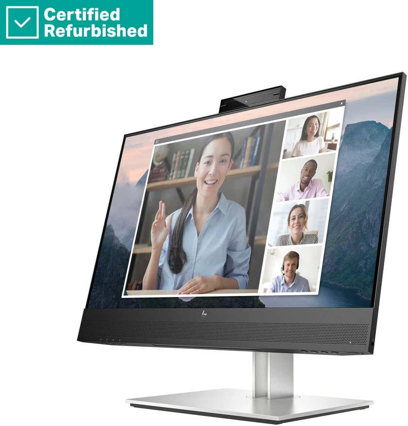 Hewlett Packard (HP) RENEW Sidabrinis HP E24mv G4 FHD Conferencing Monitorius - 23.8" 1920x1080 FHD 250-nit 60Hz AG, IPS, HDMI/VGA/DisplayPort, 4x USB-A, speakers, 5MP webcam, height adjustable/tilt/swivel/pivot, 1 metai