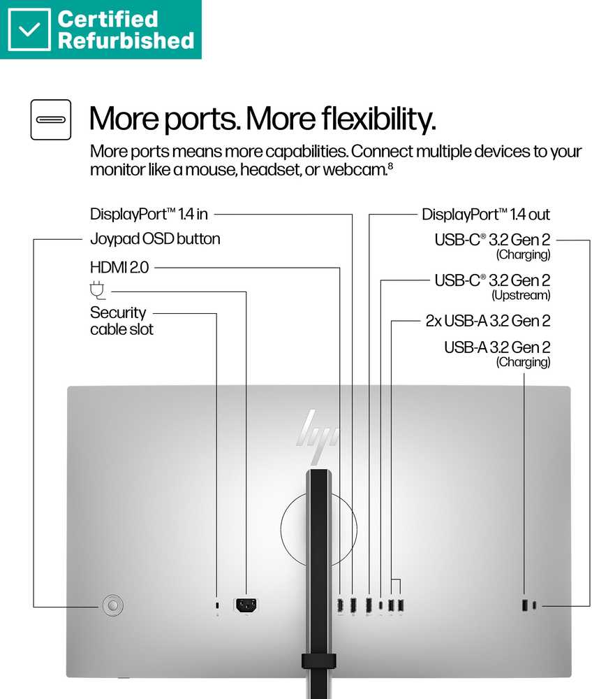 Hewlett Packard (HP) RENEW Sidabrinis HP 727pq Series 7 Pro QHD Monitorius - 27" 2560x1440 QHD 400-nit 120Hz AG, IPS Juodas HDR 400, USB-C(15W)/HDMI/DisplayPort/DisplayPort-out, 3x USB-A, No, height adjustable/tilt/swivel/pivot, 1 metai (replaces Z27q G3) (Atnaujinta)