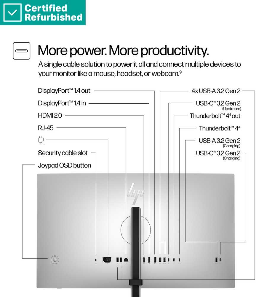 Hewlett Packard (HP) RENEW Sidabrinis HP 727pu Series 7 Pro QHD Charging Monitorius - 27" 2560x1440 QHD 400-nit 120Hz AG, IPS Juodas HDR 400, USB-C(100W)/USB-C(15W)/HDMI/DisplayPort/DisplayPort-out, 5x USB-A, RJ-45 LAN, height adjustable/tilt/swivel/pivot, 1 metai (Atnaujinta)