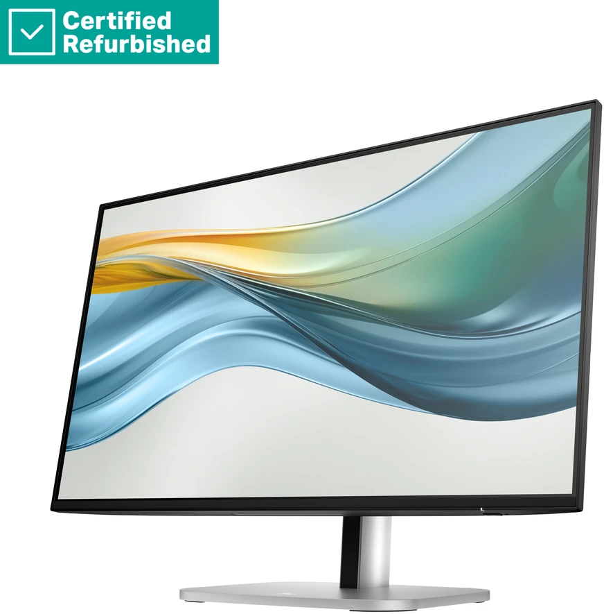 Hewlett Packard (HP) RENEW Sidabrinis HP 524pu Series 5 Pro FHD Charging Monitorius - 23.8" 1920x1080 FHD 350-nit 100Hz AG, IPS, USB-C(100W/15W)/HDMI/DisplayPort Daisy-Chain, 3x USB-A, RJ-45 LAN, height adjustable/tilt/swivel/pivot, 1 metai (replaces E24u G5)
