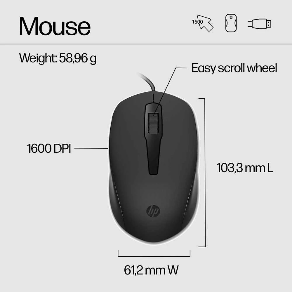 HP 150 USB su laidu Pelė Klaviatūra Combo - Juodas - US ENG