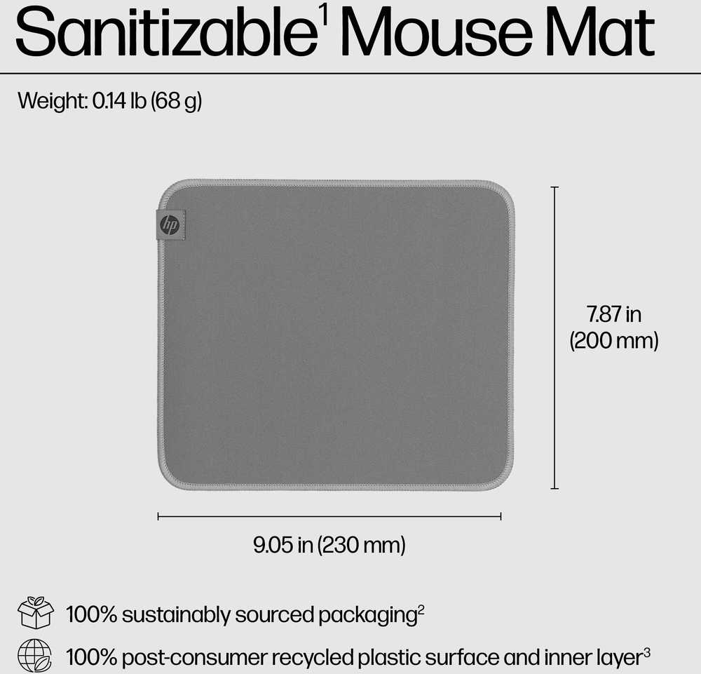 HP 105 Pelė kilimėlis - Anti-Slip, Sanitizable, Spill-resistant - Pilkas