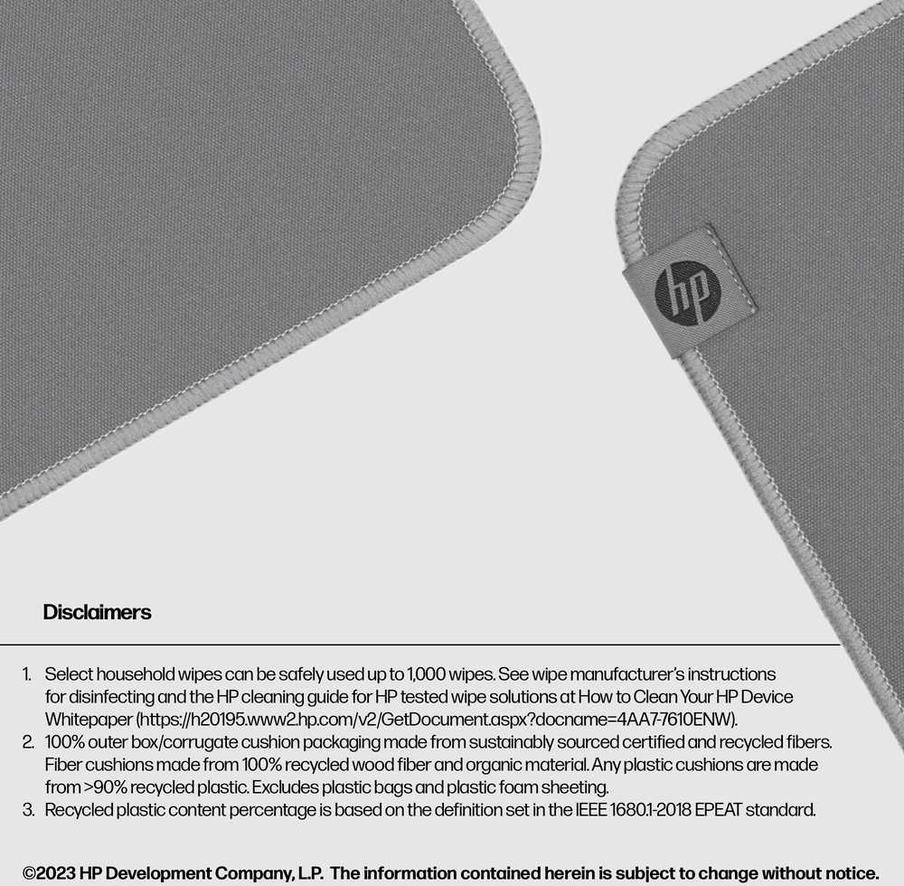 HP 105 Pelė kilimėlis - Anti-Slip, Sanitizable, Spill-resistant - Pilkas
