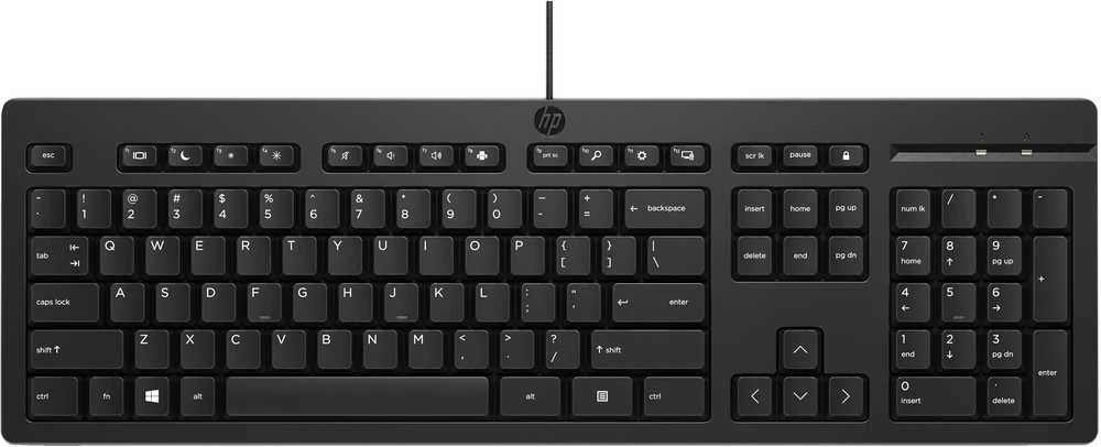 HP 125 G2 Klaviatūra su USB jungtimi su laidu, Sanitizable, Copilot Key - Juodas - US ENG