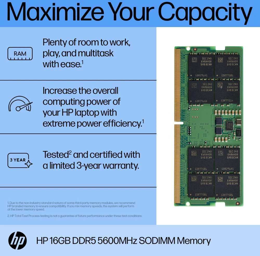 HP 16 GB 5600 MHz DDR5 SODIMM RAM atmintis, skirta HP nešiojamiesiems kompiuteriams / suderinama su G11