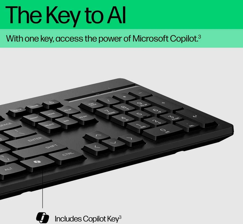 HP 225 G2 USB su laidu Pelė Klaviatūra Combo, Copilot Key, spill resistant - Juodas - US ENG