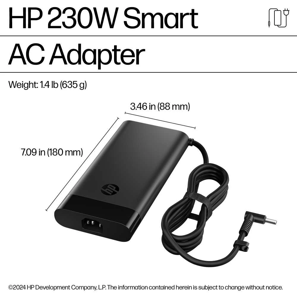 HP 230W įkroviklis su matmenų schema
