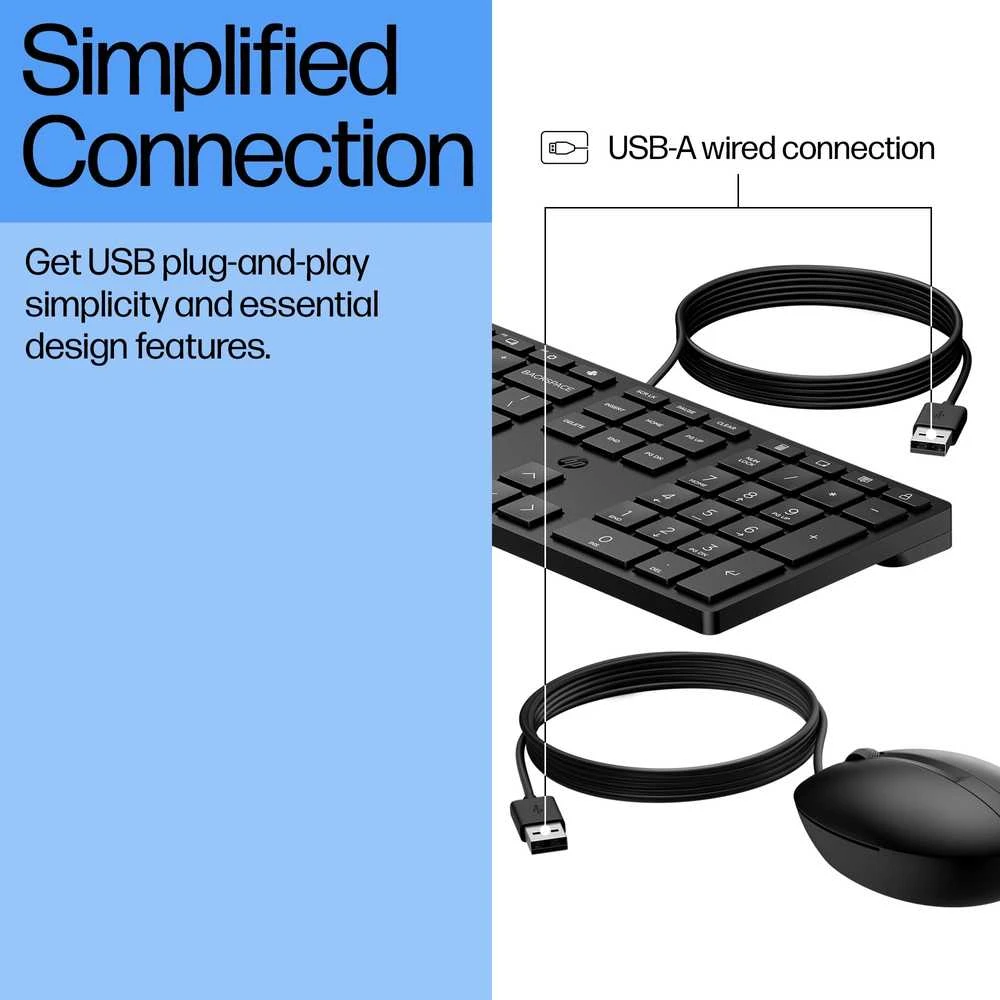 HP 320MK USB su laidu Pelė Klaviatūra Combo, spill resistant – Juodas - EST