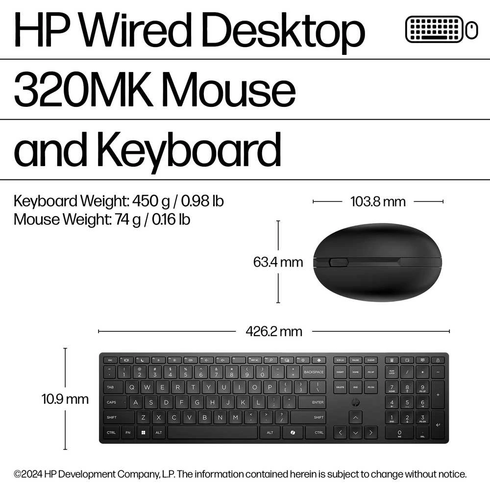HP 320MK USB su laidu Pelė Klaviatūra Combo, spill resistant – Juodas - EST