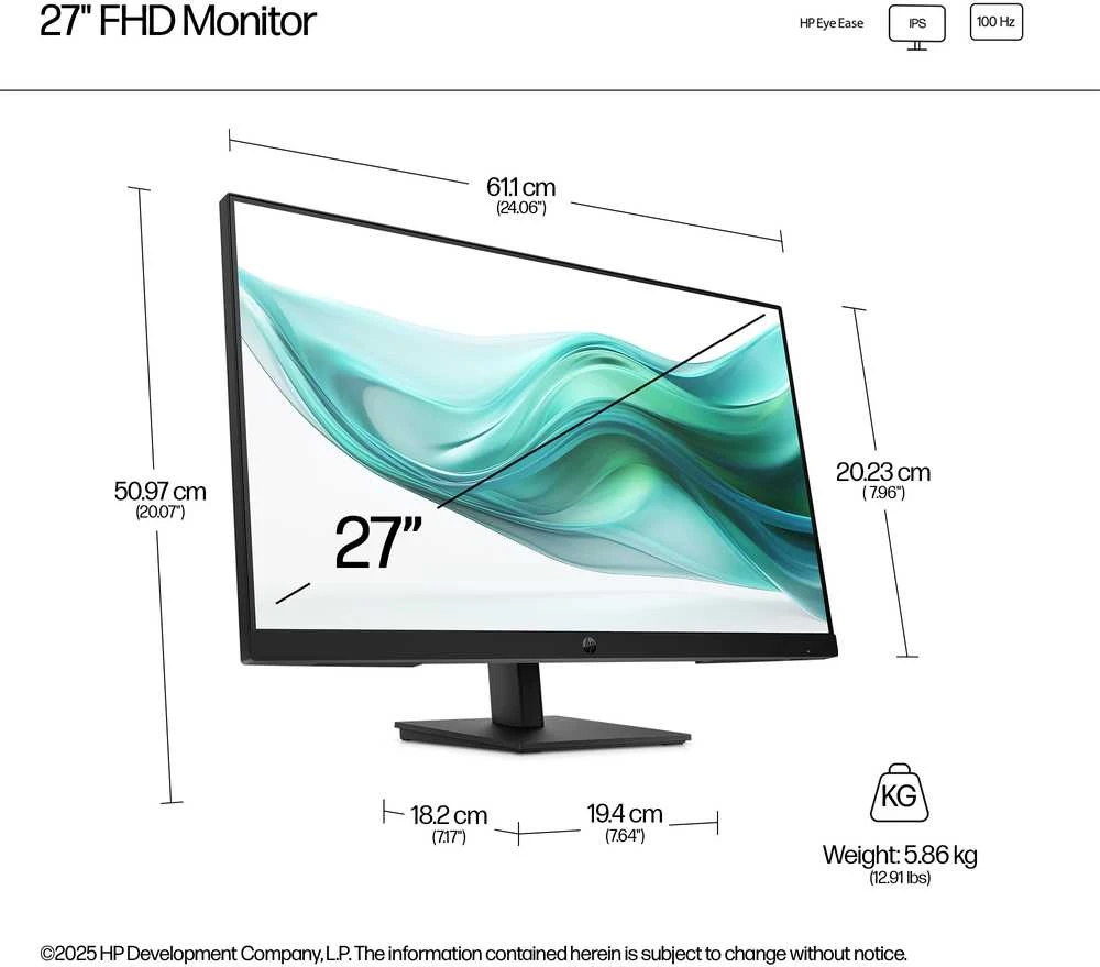 HP 327ph 3 serijos „Pro FHD“ monitorius – 27 colių įstrižainės, 1920 x 1080 FHD, 250 nitų, 100 Hz AG, IPS, HDMI/VGA/DisplayPort, garsiakalbiai, reguliuojamo aukščio/pakreipimo, 3 ekranai (pakeičia P27h G5)