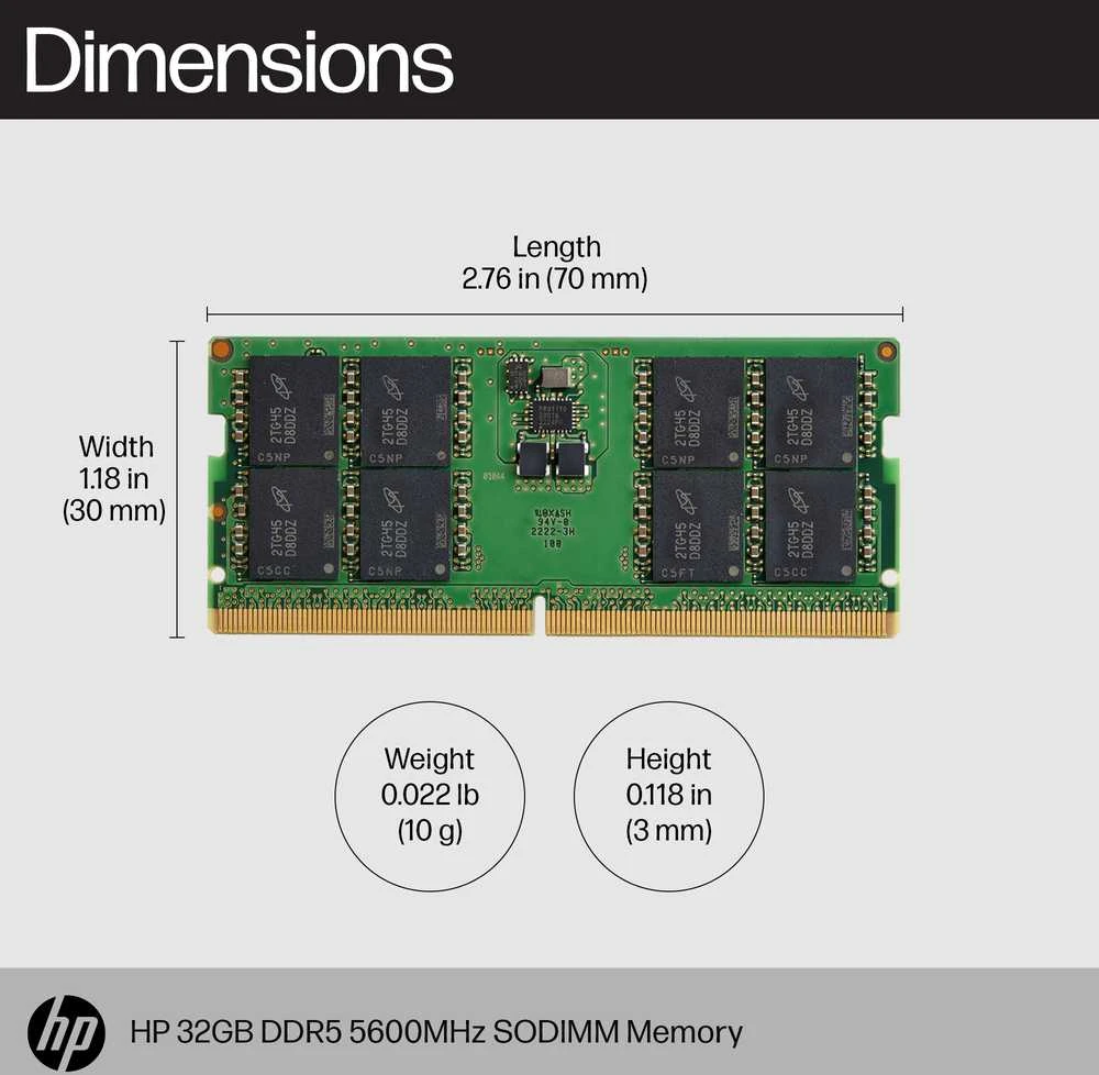 Nešiojamo kompiuterio atmintis HP 32GB 5600MHz DDR5 SODIMM RAM atmintis, skirta HP nešiojamiesiems kompiuteriams