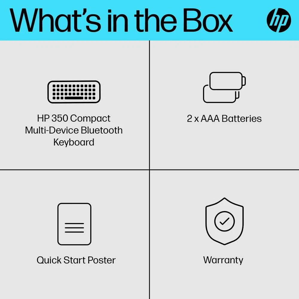 Hewlett Packard (HP) HP 350 kompaktiška belaidė „Bluetooth“ klaviatūra – keliems įrenginiams – juoda – JAV anglų k.