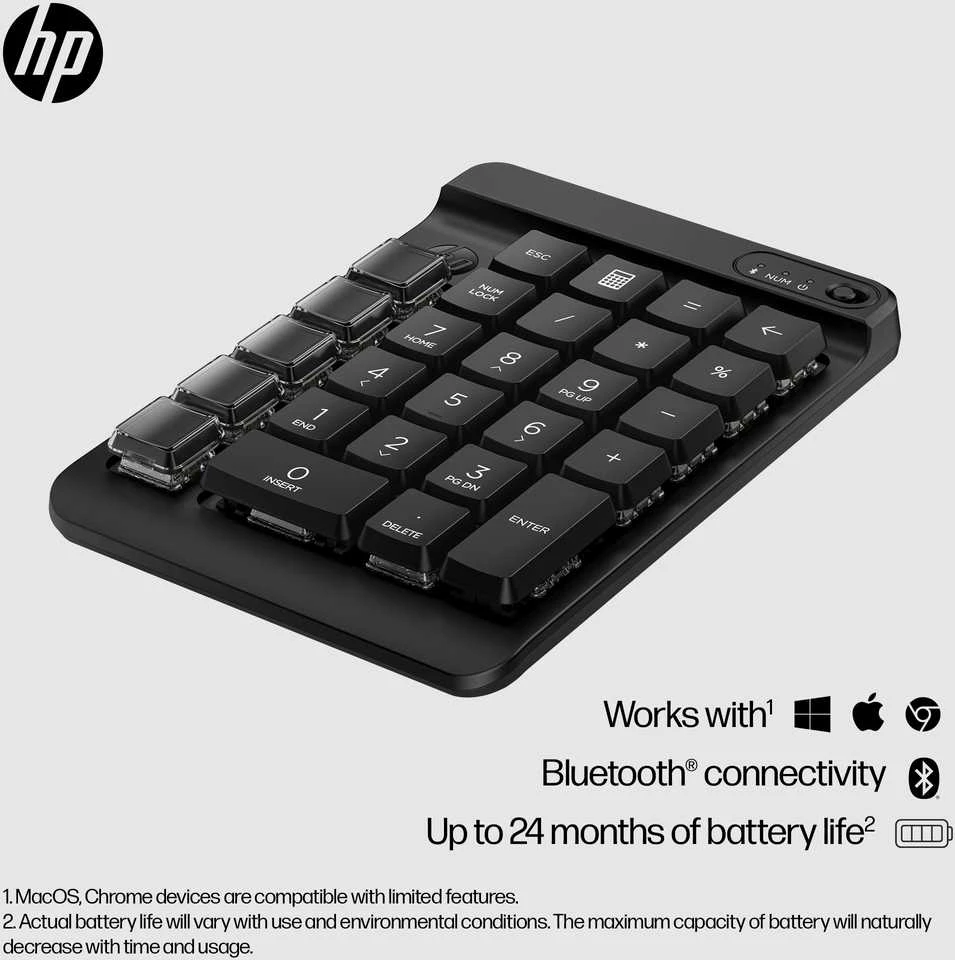 HP 435 programuojama belaidė Bluetooth klaviatūra su keičiamais klaviatūros dangteliais - Juodas