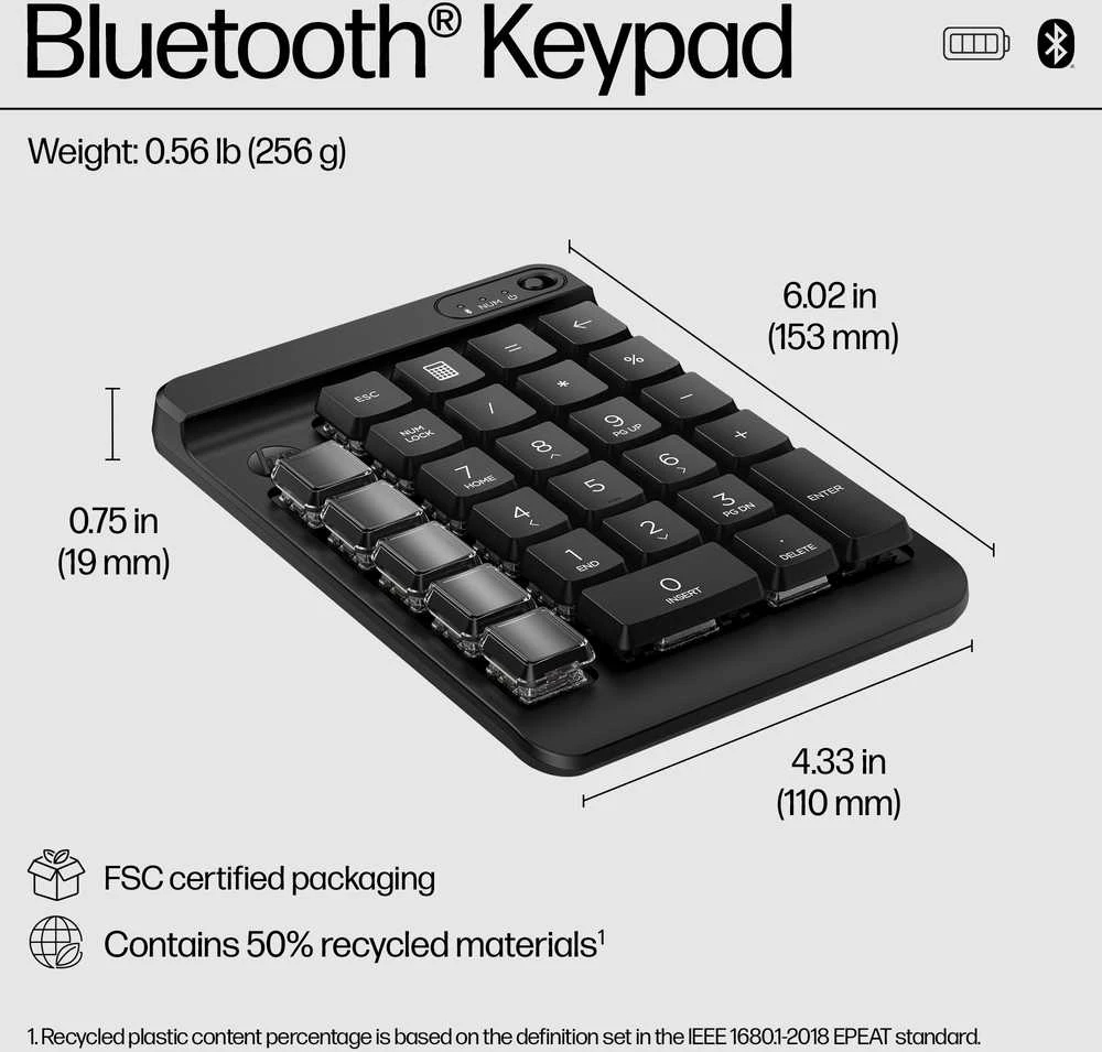 HP 435 programuojama belaidė Bluetooth klaviatūra su keičiamais klaviatūros dangteliais - Juodas