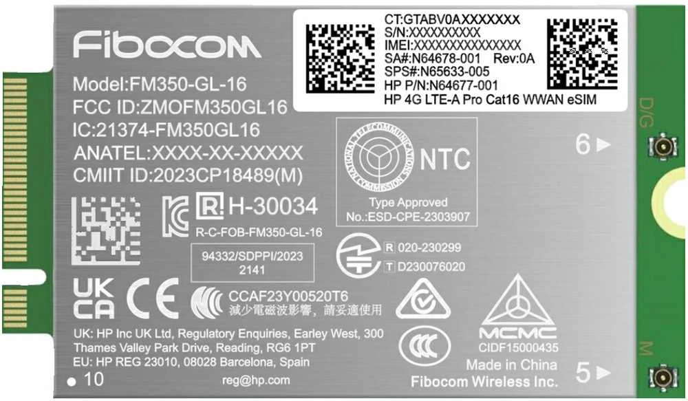 HP 4G LTE modemas m.2 WWAN Cat 16 L860-GL-16 Mobile Broadband Cellular (suderinamas su WWAN parengtu EliteBook 630 640 645 660 665 830 835 840 845 860 865 1040 40 40 1040 465 G11, ZBook Firefly Fury Power 14 16 G11 G11A)