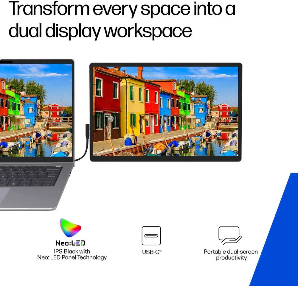 HP 514pn 5 serijos „Pro“ nešiojamasis monitorius – 14,36 colio, 2560 x 1600 WQXGA, 16:10, 75 Hz, 400 nitų AG, IPS, 2 USB-C, pakreipimo funkcija, 3 matmenys (pakeičia E14 G4)