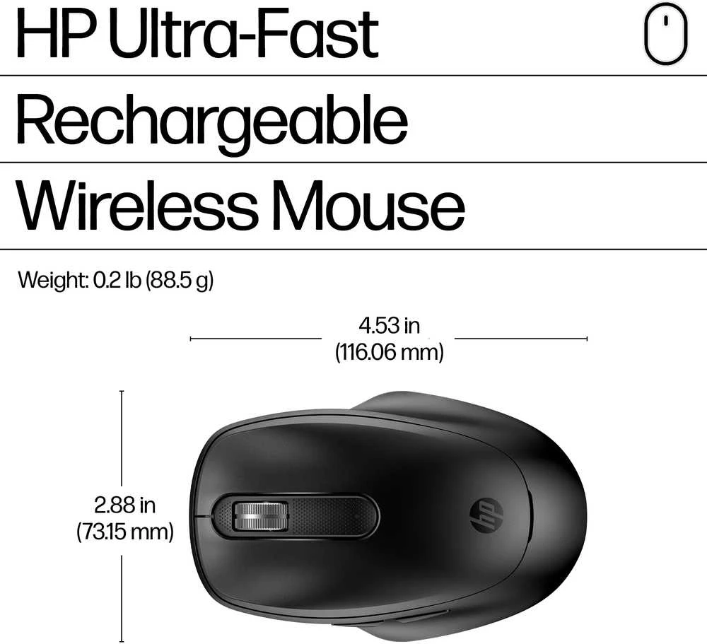 HP 515 Super Capacitor Belaidė pelė - Multi-Device, Dual-Mode, Ultra-Fast Rechargeable, Multi Surface, 4000 dpi – Juodas