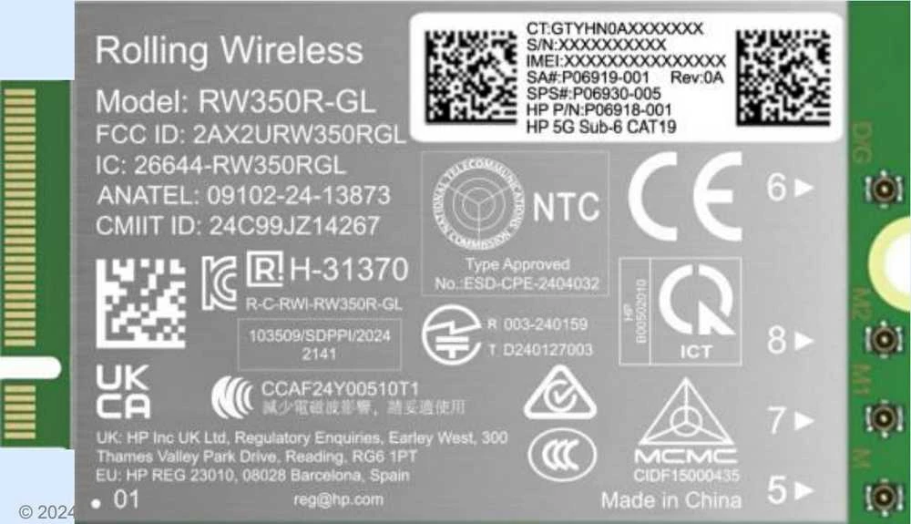 HP 5G modemas m.2 WWAN 4G/5G Sub-6 GHz FM350-GL mobilusis plačiajuostis ryšys (suderinamas su WWAN palaikančiais „EliteBook 8 X - G1i G1a - 13 14 16“, „Flip“, „ZBook 8 X Fury - G1i G1a - 14 16 18“)