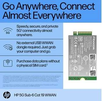 HP 5G modemas m.2 WWAN 4G/5G Sub-6 GHz FM350-GL mobilusis plačiajuostis ryšys (suderinamas su WWAN palaikančiais „EliteBook 830 835 840 845 860 865 1040 G11“, „x360 G11“, „ZBook Firefly Fury 14 16 G11 G11A“)