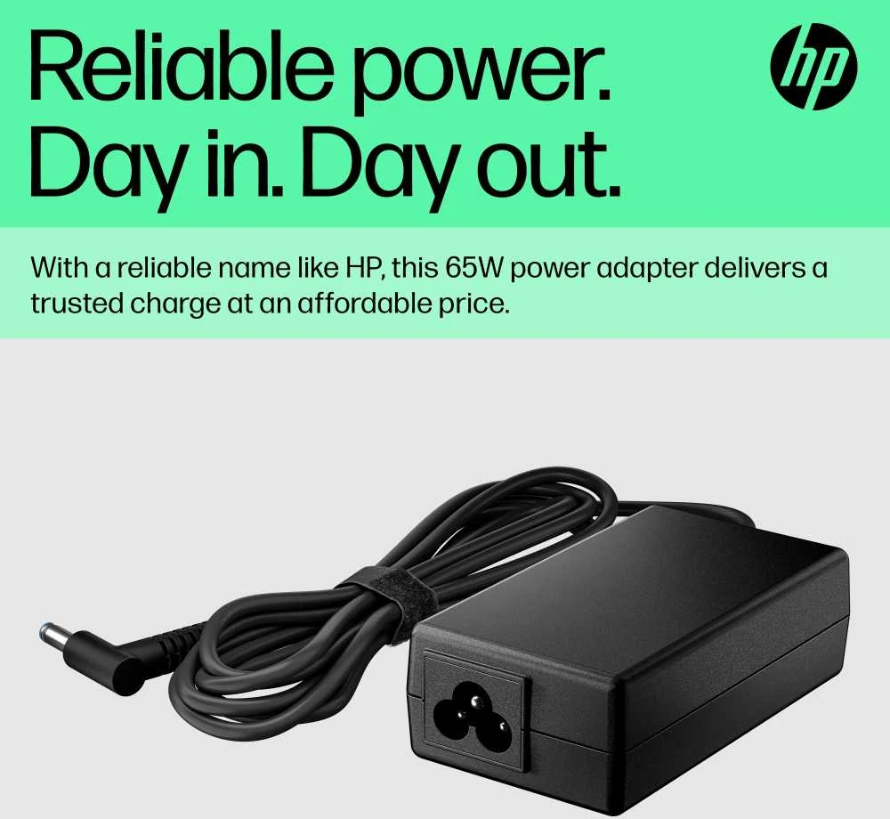 Hewlett Packard (HP) HP 65 W išmanusis kintamosios srovės maitinimo adapteris – nešiojamojo kompiuterio įkroviklis, 4,5 mm jungtis su 7,4 mm adapteriu / tinka HP 200 serijos, „ProBook 400/600“ serijos, „EliteBook 700/800“ serijos kompiuteriams
