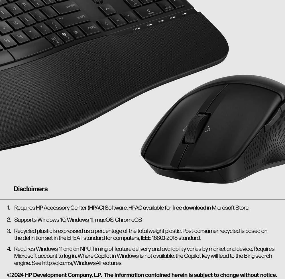 HP 685 Comfort Dual-Mode Klaviatūra ir pelė Combo, spill resistant - Juodas - US ENG