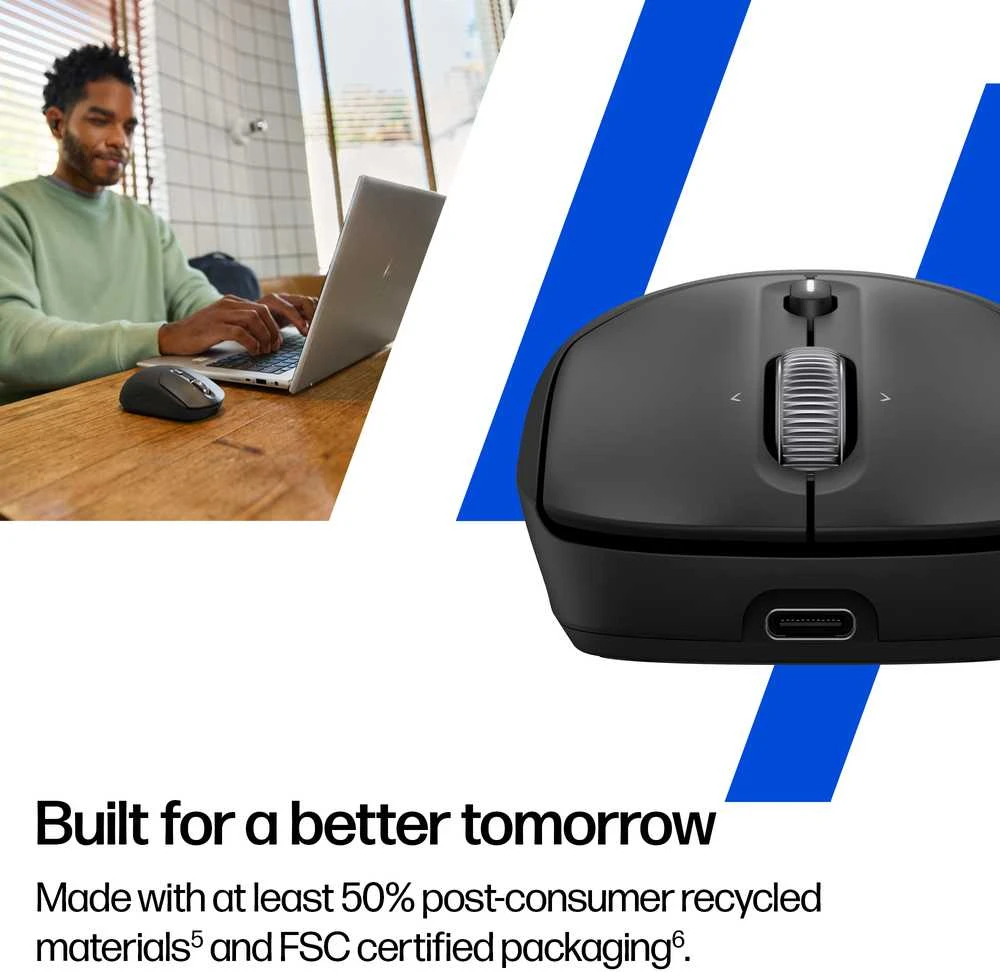 HP 705 Super Capacitor Belaidė pelė - Multi-Device, Programmable, 4-way scrolling, Ultra-Fast Rechargeable, Multi Surface, 6000 dpi - Juodas
