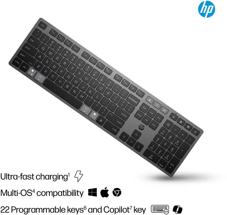 HP 725 Belaidė klaviatūra - Multi-Device, Dual-Mode, Programmable, Rechargeable - Nightfall Juodas, spill resistant - ENG