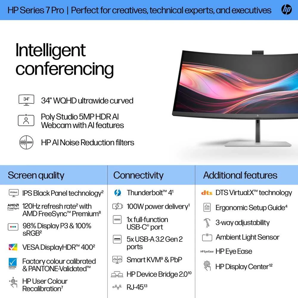 Hewlett Packard (HP) HP Series 7 Pro 734pm 34 colių WQHD konferencijų monitorius DP HDMI (EN)