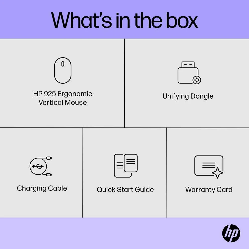 Hewlett Packard (HP) HP 925 Ergonomic Vertical Wireless Bluetooth Pelė - Detachable Riešo atrama, Multi-Surface - Juodas