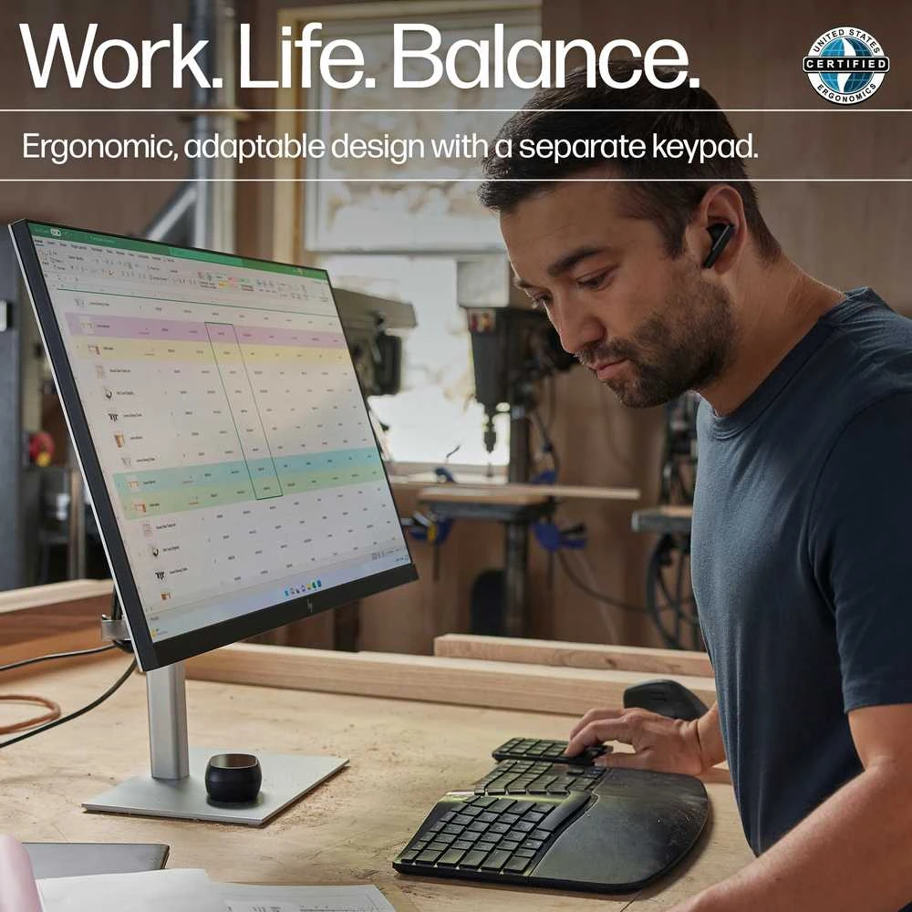 HP 965 Ergonomic Wireless Bluetooth Klaviatūra klaviatūra Combo, Sanitizable, Programmable, Split Zone išdėstymas w/Negative Tilt (adjustable) - Juodas - US ENG