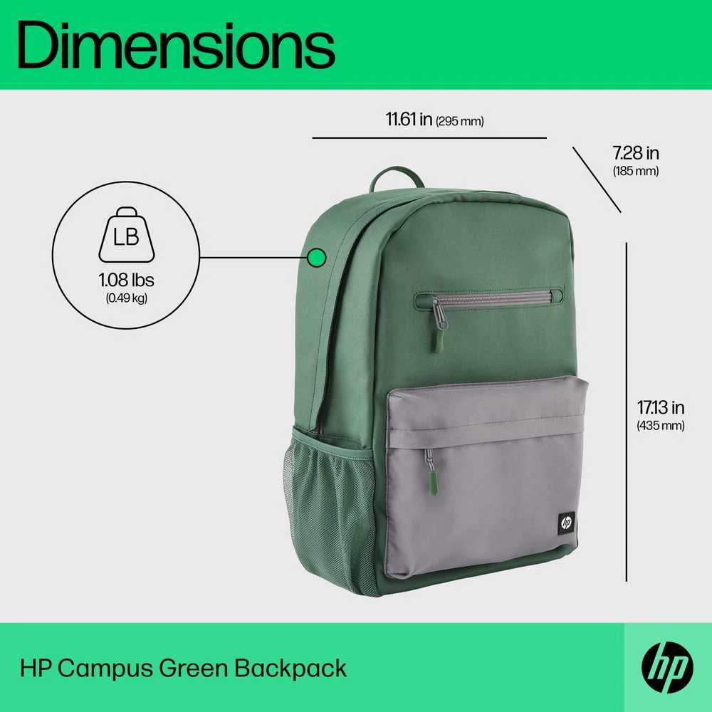 Hewlett Packard (HP) HP Campus 15.6 Backpack - 17 Liter Capacity - Žalias, Light Pilkas