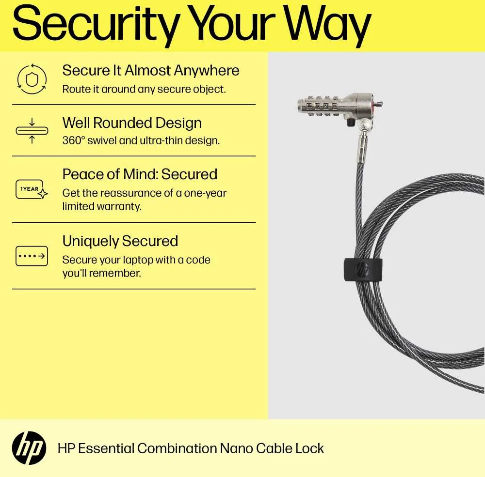 HP Nano Essential kombinuotas kabelinis užraktas