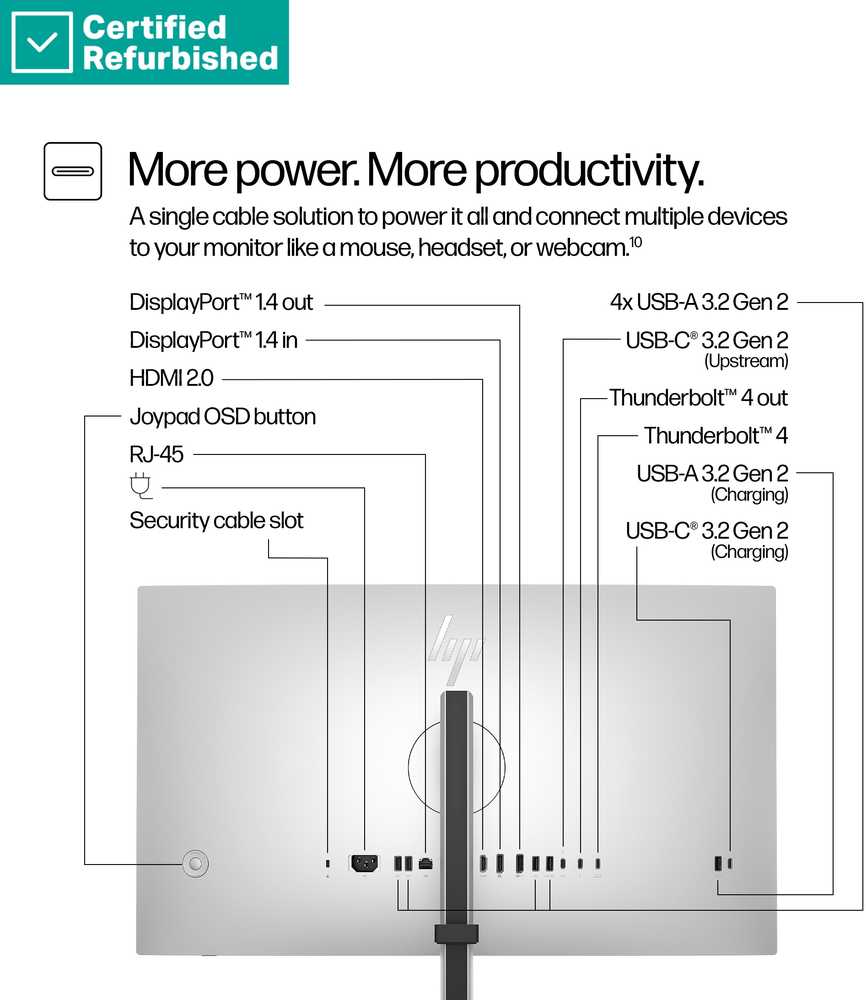 Hewlett Packard (HP) RENEW Sidabrinis HP 727pk Series 7 Pro 4K Charging Monitorius-27" 3840x2160 UHD 400-nit 60Hz AG, IPS Juodas HDR 400, USB-C(100W/15W)/HDMI/DisplayPort Daisy-Chain, 5x USB-A, RJ-45 LAN, height adjustable/tilt/swivel/pivot, 1 metai (replaces Z27k G3) (Atnaujinta)