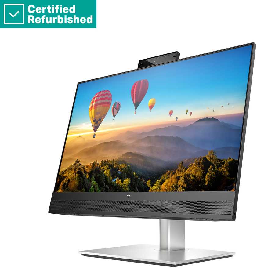 Hewlett Packard (HP) RENEW Sidabrinis HP E24m G4 FHD Conferencing Monitorius - 23.8" 1920x1080 FHD 300-nit 75Hz AG, IPS, USB-C(65W)/HDMI/DisplayPort Daisy-Chain, 4x USB-A, speakers, 5MP webcam, RJ-45 LAN, height adjustable/tilt/swivel/pivot, 1 metai (Atnaujinta)