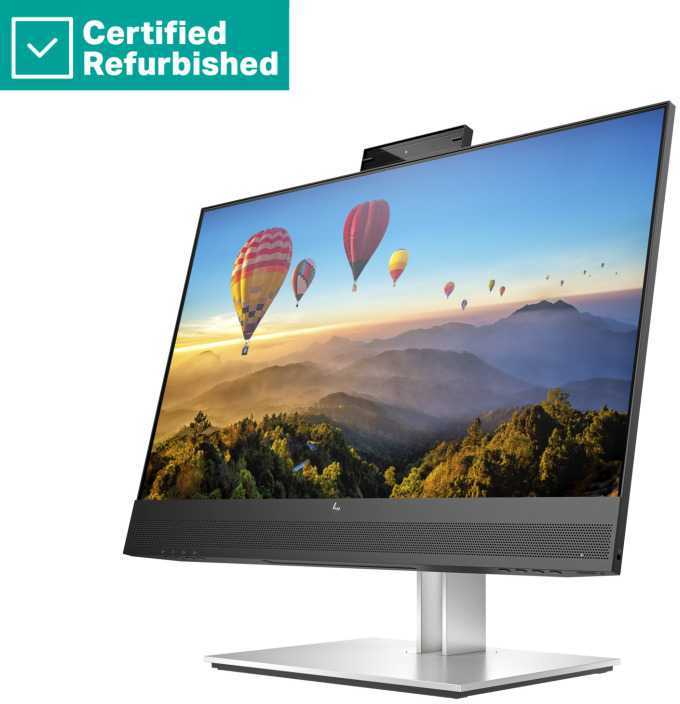 Hewlett Packard (HP) RENEW Sidabrinis HP E24m G4 FHD Conferencing Monitorius - 23.8" 1920x1080 FHD 300-nit 75Hz AG, IPS, USB-C(65W)/HDMI/DisplayPort Daisy-Chain, 4x USB-A, speakers, 5MP webcam, RJ-45 LAN, height adjustable/tilt/swivel/pivot, 1 metai (Atnaujinta)