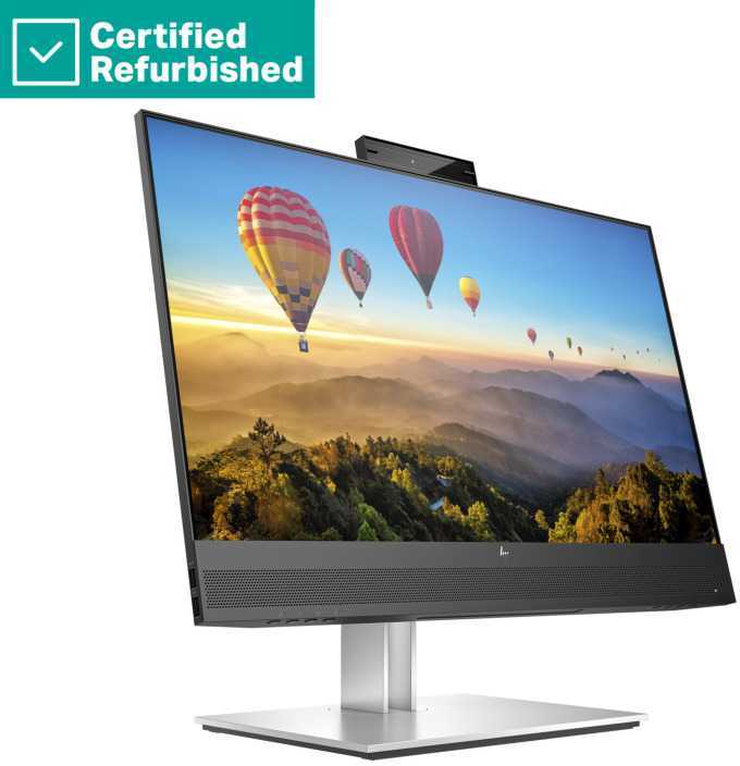 Hewlett Packard (HP) RENEW Sidabrinis HP E24m G4 FHD Conferencing Monitorius - 23.8" 1920x1080 FHD 300-nit 75Hz AG, IPS, USB-C(65W)/HDMI/DisplayPort Daisy-Chain, 4x USB-A, speakers, 5MP webcam, RJ-45 LAN, height adjustable/tilt/swivel/pivot, 1 metai (Atnaujinta)