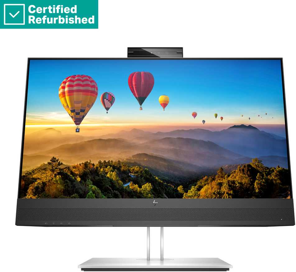 Hewlett Packard (HP) RENEW Sidabrinis HP E24m G4 FHD Conferencing Monitorius - 23.8" 1920x1080 FHD 300-nit 75Hz AG, IPS, USB-C(65W)/HDMI/DisplayPort Daisy-Chain, 4x USB-A, speakers, 5MP webcam, RJ-45 LAN, height adjustable/tilt/swivel/pivot, 1 metai (Atnaujinta)