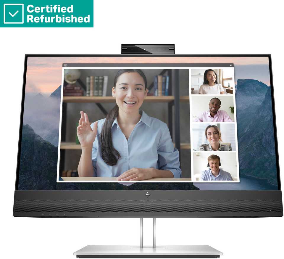 Hewlett Packard (HP) RENEW Sidabrinis HP E24mv G4 FHD Conferencing Monitorius - 23.8" 1920x1080 FHD 250-nit 60Hz AG, IPS, HDMI/VGA/DisplayPort, 4x USB-A, speakers, 5MP webcam, height adjustable/tilt/swivel/pivot, 1 metai (Atnaujinta)