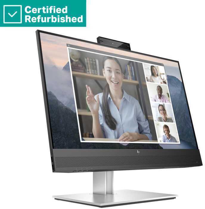Hewlett Packard (HP) RENEW Sidabrinis HP E24mv G4 FHD Conferencing Monitorius - 23.8" 1920x1080 FHD 250-nit 60Hz AG, IPS, HDMI/VGA/DisplayPort, 4x USB-A, speakers, 5MP webcam, height adjustable/tilt/swivel/pivot, 1 metai (Atnaujinta)